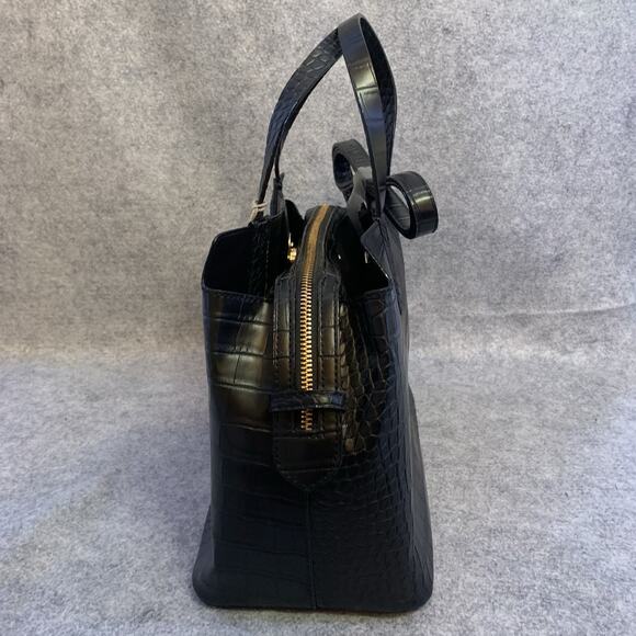 NWT A New Day Black Vegan Leather Handbag, Faux Crocodile Purse Adjustable - Picture 4 of 14